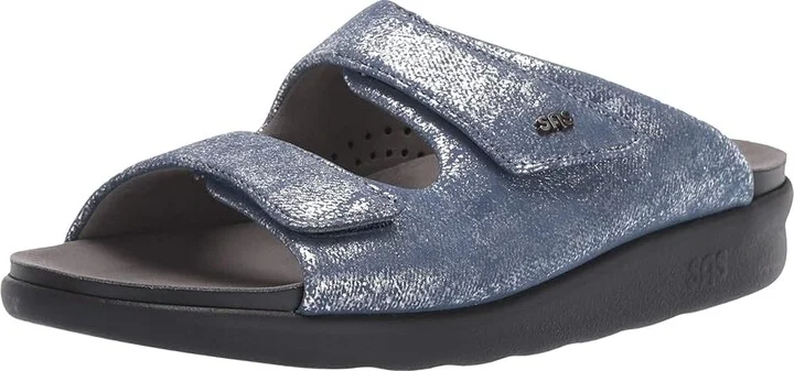 SAS Cozy Adjustable Comfort Slide Sandal Women's Shoes Silver/Blue : 7 M - Medium (B), Leather - Image 2