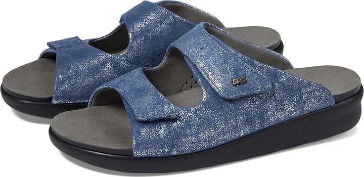 SAS Cozy Adjustable Comfort Slide Sandal Women's Shoes Silver/Blue : 7 M - Medium (B), Leather