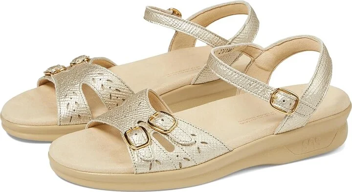 SAS Duo Adjustable Comfort Sandal Women's Shoes Gold Linen : 7 N - Narrow (AA), Leather