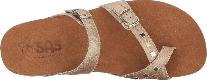 SAS Jett Adjustable Toe Loop Slide Sandal Women's Shoes Metallic Gold : 12 M - Medium (B), Leather - Image 3