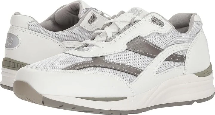 SAS Journey Mesh Comfort Walking Sneaker Men's Shoes White/Grey : 8 S - Slim (B), Textile/Suede