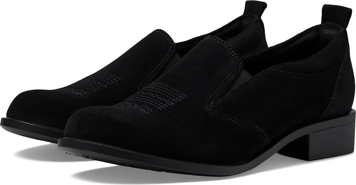 SAS Saddle Slip On Loafer Women's Flat Shoes Black Suede : 7 M - Medium (B), Leather