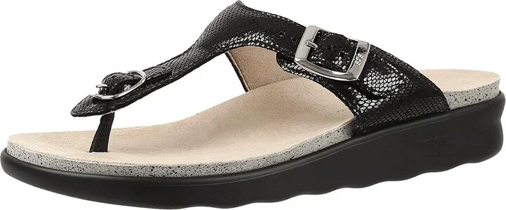 SAS Sanibel Comfort Thong Sandal Women's Shoes Black Snake : 10.5 W - Wide (C), Leather - Image 2