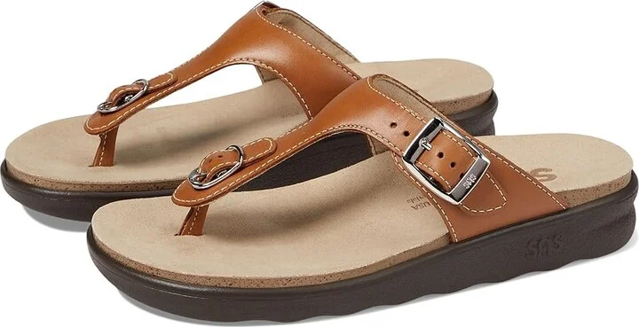 SAS Sanibel Comfort Thong Sandal Women's Shoes Caramel : 7 W - Wide (C), Leather