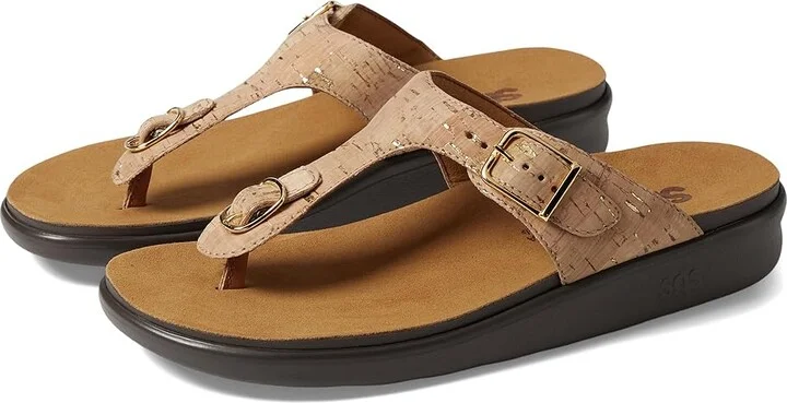 SAS Sanibel Comfort Thong Sandal Women's Shoes Golden Cork : 8 W - Wide (C), Leather