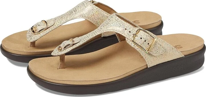 SAS Sanibel Comfort Thong Sandal Women's Shoes Shiny Gold : 7 M - Medium (B), Leather