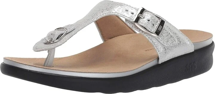 SAS Sanibel Comfort Thong Sandal Women's Shoes Shiny Silver : 7 M - Medium (B), Leather - Image 2
