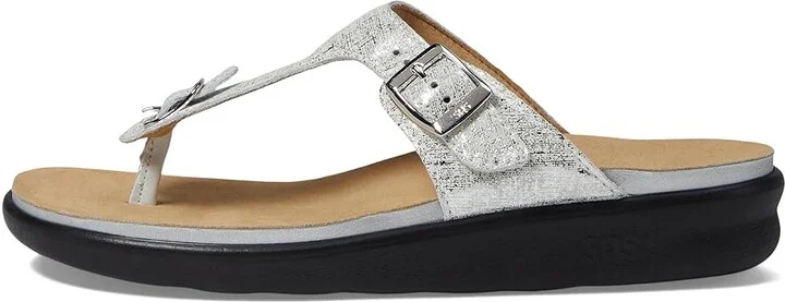 SAS Sanibel Comfort Thong Sandal Women's Shoes Shiny Silver : 7 M - Medium (B), Leather - Image 7