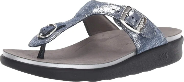 SAS Sanibel Comfort Thong Sandal Women's Shoes Silver/Blue : 7 M - Medium (B), Leather - Image 2