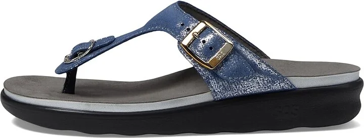 SAS Sanibel Comfort Thong Sandal Women's Shoes Silver/Blue : 7 M - Medium (B), Leather - Image 7