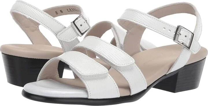 SAS Savanna Adjustable Heeled Sandal Women's Sandals White Lizard : 7.5 S - Slim (AAA), Leather