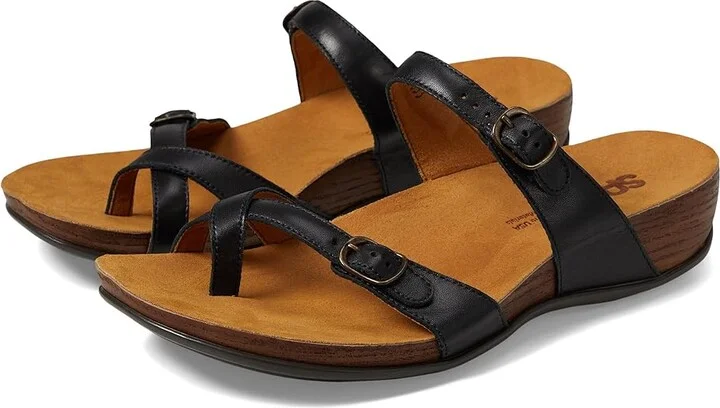 SAS Shelly Adjustable Toe Loop Slide Sandal Women's Shoes Black : 5.5 M - Medium (B), Leather