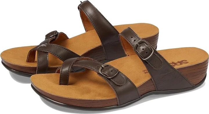 SAS Shelly Adjustable Toe Loop Slide Sandal Women's Shoes Coffee : 5.5 M - Medium (B), Leather