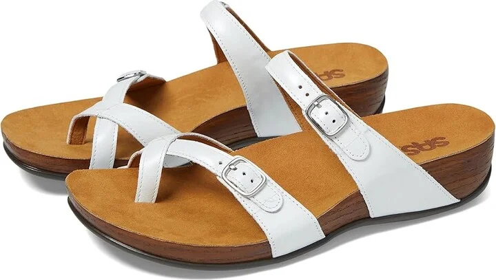 SAS Shelly Adjustable Toe Loop Slide Sandal Women's Shoes Pearl White : 6 W - Wide (C), Leather