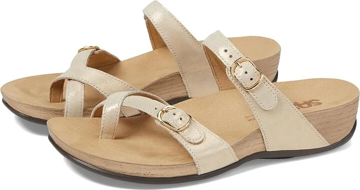 SAS Shelly Adjustable Toe Loop Slide Sandal Women's Shoes Soft Gold : 7.5 W - Wide (C), Leather