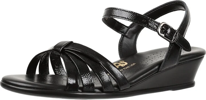 SAS Strippy Wedge Sandal Black Patent 10.5 N - Narrow (AA)