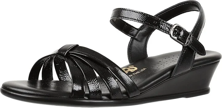 SAS Strippy Wedge Sandal Women's Shoes Black Patent : 7 N - Narrow (AA) - Image 2