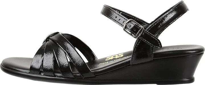 SAS Strippy Wedge Sandal Women's Shoes Black Patent : 7 N - Narrow (AA) - Image 7