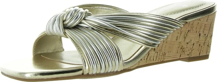 Sassier 3 Womens Cork Faux Leather Wedge Sandals