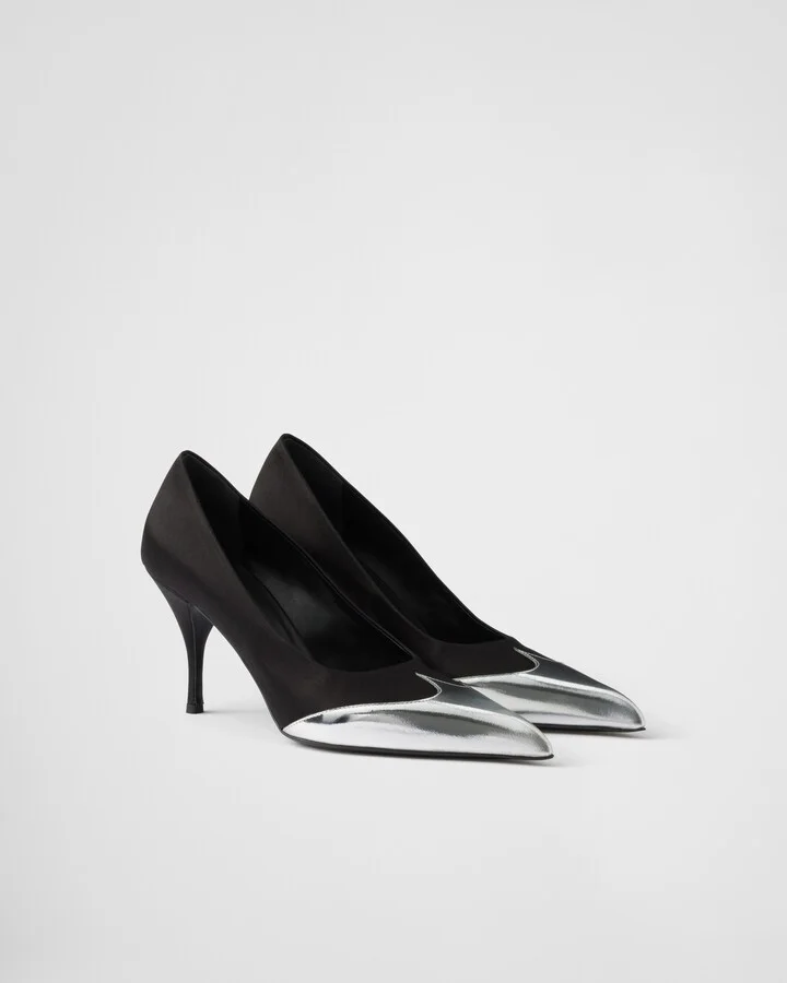 Satin and metallic leather pumps