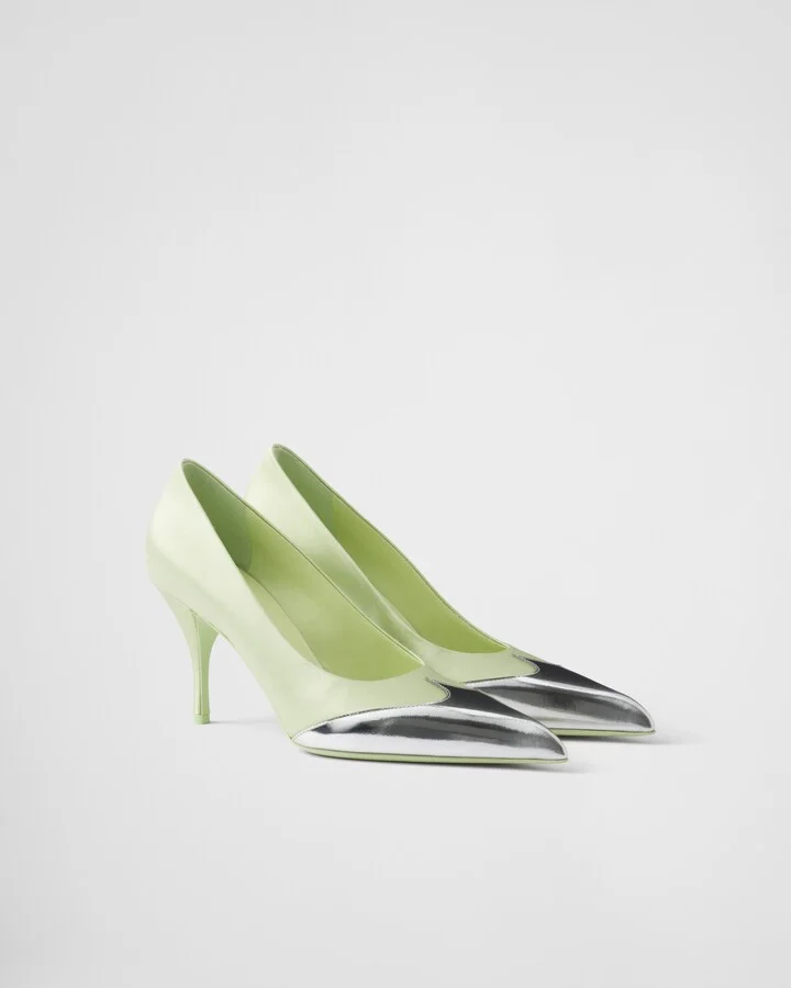 Satin and metallic leather pumps
