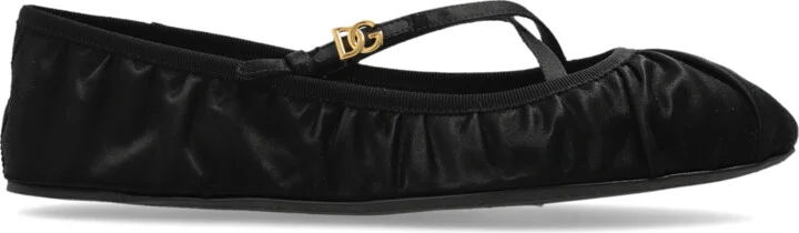 Satin Ballet Flats, , - Black