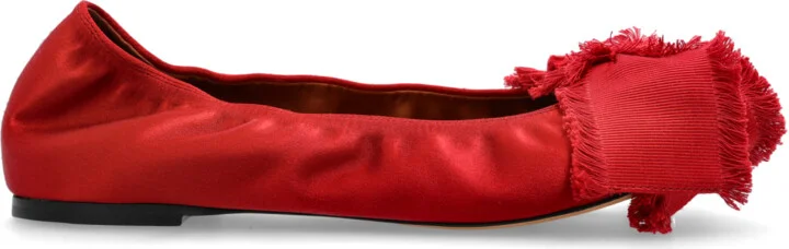 Satin Ballet Flats, , - Red