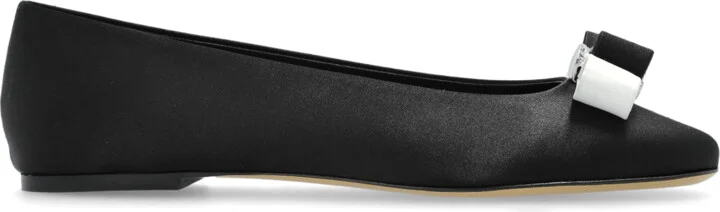 Satin Ballet Flats With Appliqué, , - Black