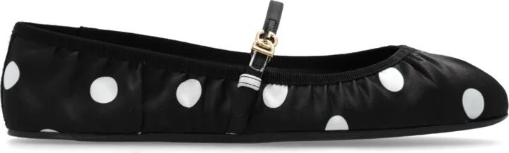 Satin Ballet Flats With Polka Dot Pattern, , - Black