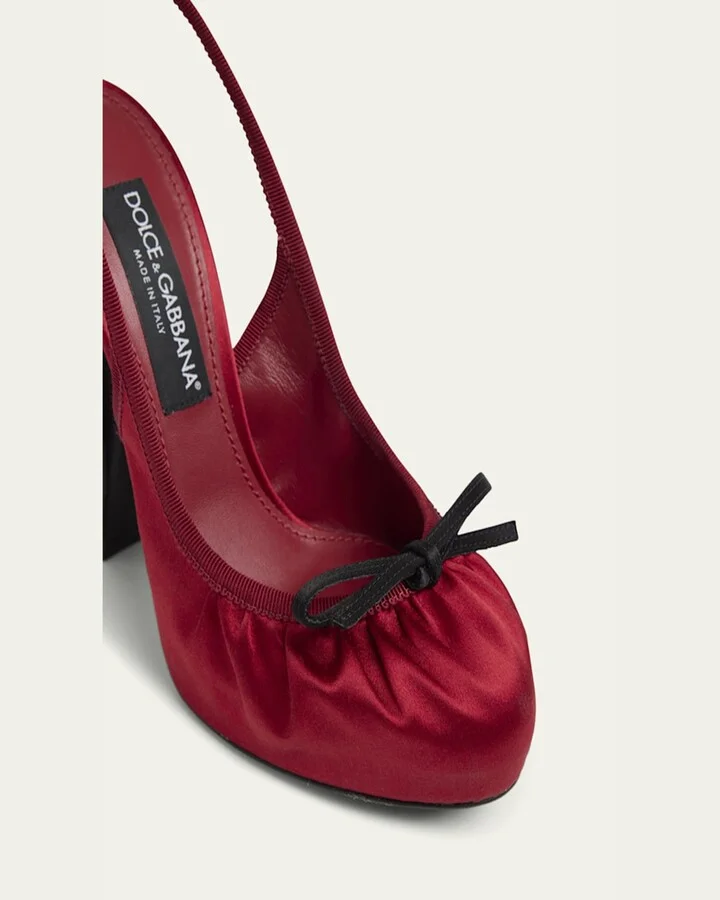 Satin Bow Slingback Ballerina Pumps - Image 5