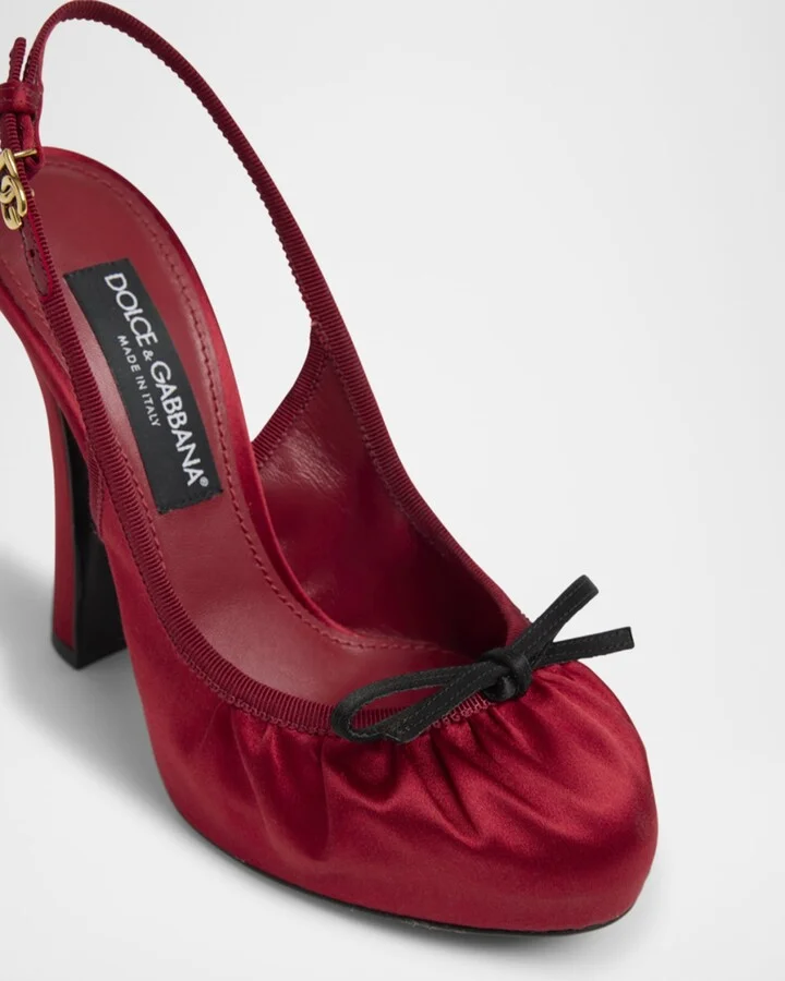Satin Bow Slingback Ballerina Pumps - Image 4