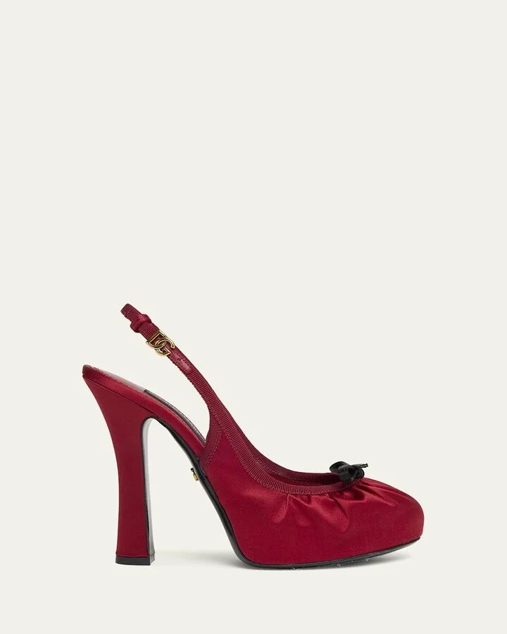 Satin Bow Slingback Ballerina Pumps