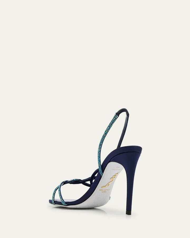 Satin Braided-Strap Sandals with Strass Detailing - Image 5