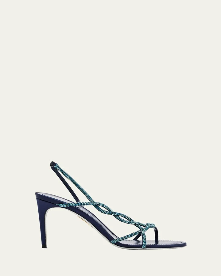 Satin Braided-Strap Sandals with Strass Detailing