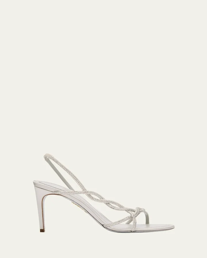 Satin Braided-Strap Sandals with Strass Detailing