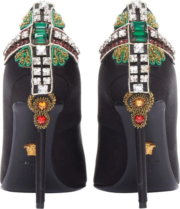 Satin Byzantine Cross Encrusted Heels