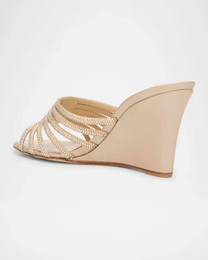 Satin Crystal-Embellished Strappy Wedge Slides - Image 2
