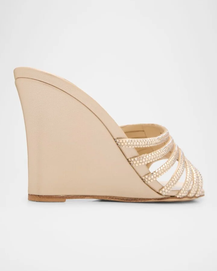 Satin Crystal-Embellished Strappy Wedge Slides - Image 3