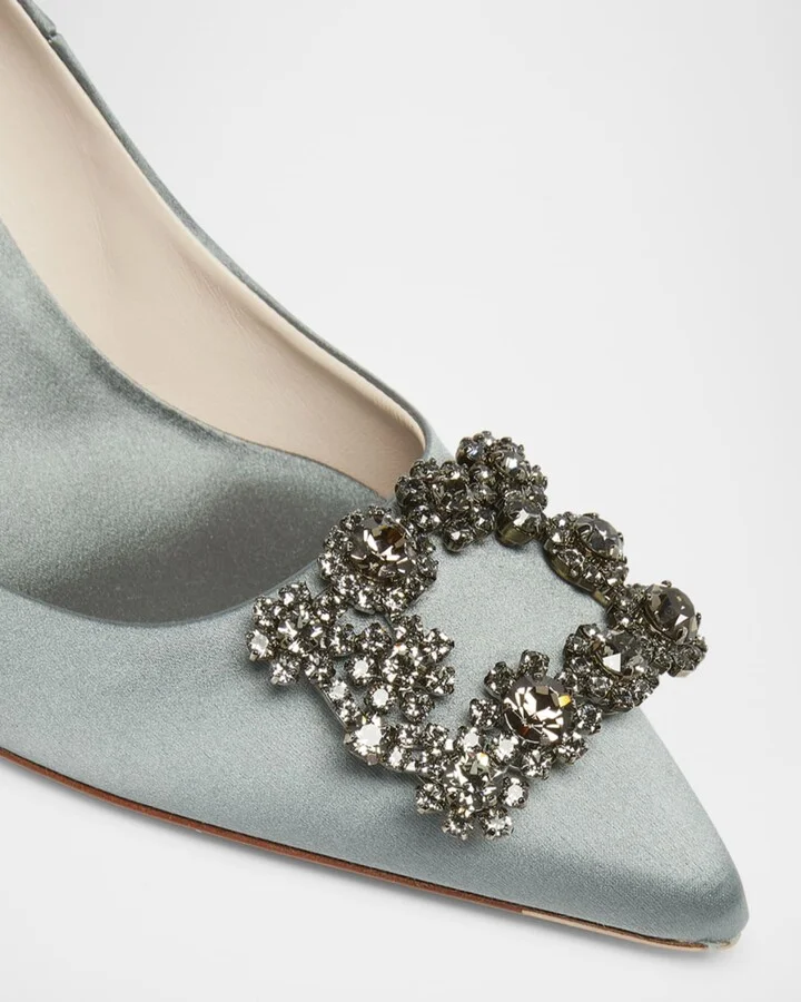 Satin Crystal Flowers Buckle Pumps - Image 3