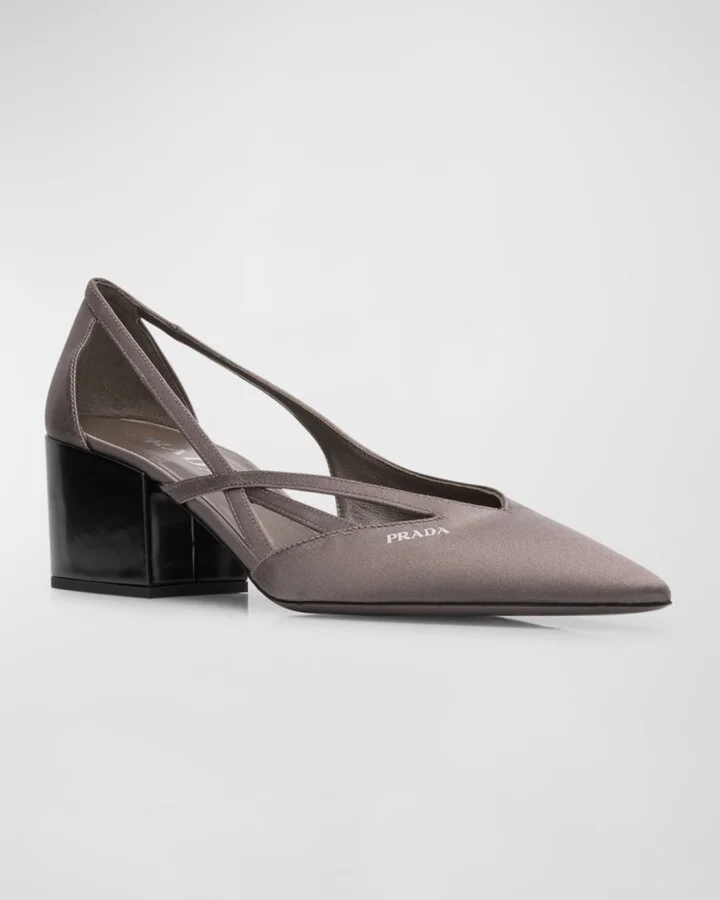 Satin Cutout Block-Heel Pumps - Image 4