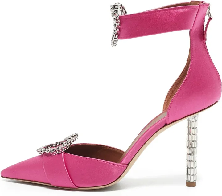 Satin Embellished Pointed-Toe Heels