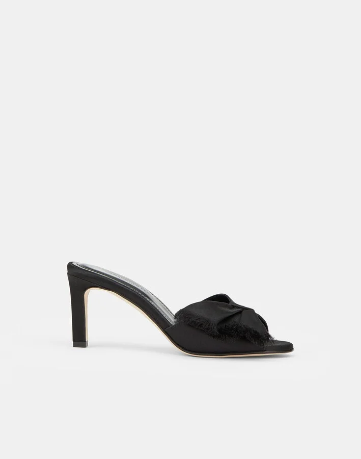 Satin Frayed Heeled Mule - Image 2
