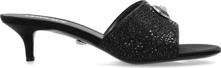 Satin Heeled Mules ‘Alia’, , - Black