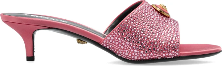 Satin Heeled Mules ‘Alia’, , - Pink