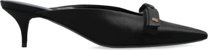 Satin Heeled Mules, , - Black