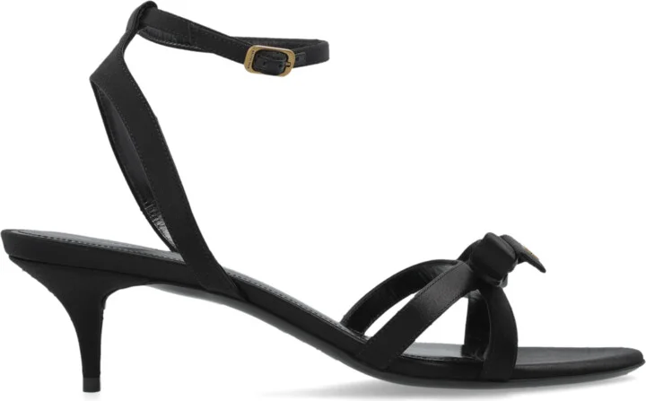 Satin Heeled Sandals, , - Black