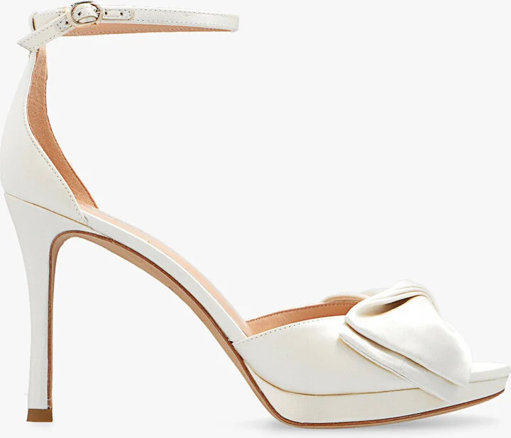Satin Heeled Sandals, , - Cream