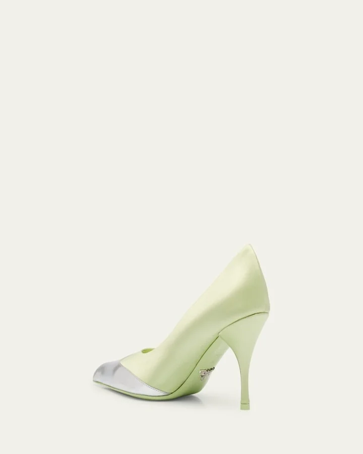 Satin Metallic Leather Cap Toe Pumps - Image 2