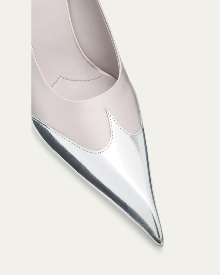 Satin Metallic Leather Cap Toe Pumps - Image 4