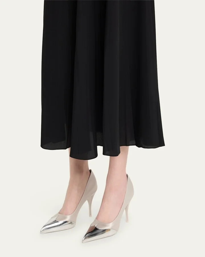 Satin Metallic Leather Cap Toe Pumps - Image 6